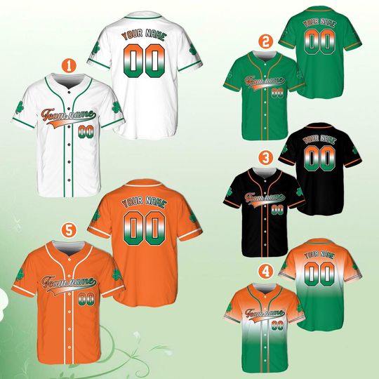 Personalized St Patrick Baseball Jersey, Custom Name Number Lucky Shamrock Baseball Jersey, Irish Green St Patty's Day Jersey Gift