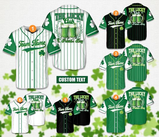 Personalized Name St Patrick's Day Baseball Jersey, Custom Color Lucky Club Green Beer Jersey, St Paddy's Day Drinking Shirt Irish Pub Shirt