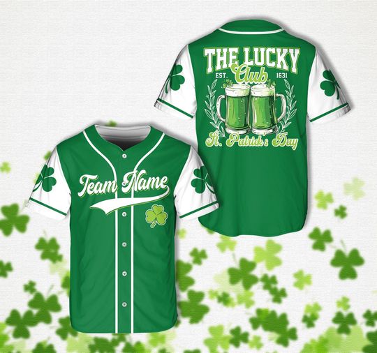 Personalized Name St Patrick's Day Baseball Jersey, Custom Color Lucky Club Green Beer Jersey, St Paddy's Day Drinking Shirt Irish Pub Shirt