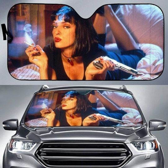 Mia Wallace Pulp Fiction Vintage Auto Sun Shade, Retro 90s Mia Wallace Car Windshield, Pulp Fiction Car Protector, Vinage Movie Car Cover
