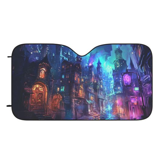 Mystical City Car Sun Shades | Unique Automotive Accessories for Travelers, Summer Protection, Fantasy Decor, Gift Idea