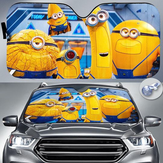 Minion Family Car Sun Shade, Minion Car Windshield Cover, Auto Sun Shade, Car Accessories