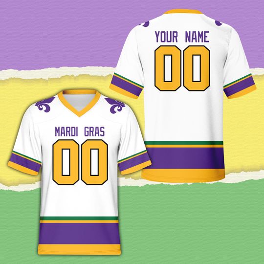 Personalized Name Mardi Gras Football Team Jersey, Custom Fat Tuesday Kids Adult Football Jersey, Mardi Gras Carnival Outfit Louisiana Shirt