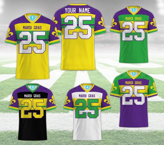 Personalized Name Mardi Gras Football Team Jersey, Custom Fleur De Lis Football Jersey Mardi Gras Carnival Game Day Outfit For Football Fans