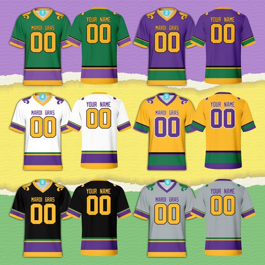 Personalized Name Mardi Gras Football Team Jersey, Custom Fat Tuesday Kids Adult Football Jersey, Mardi Gras Carnival Outfit Louisiana Shirt