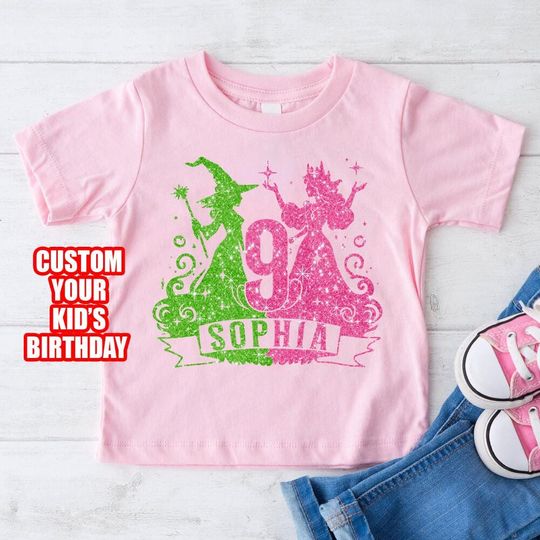 Custom Youth Kids Birthday Wicked Pink Goes Good With Green Shirt, Wizard of Oz Shirt, Changed For Good Shirt