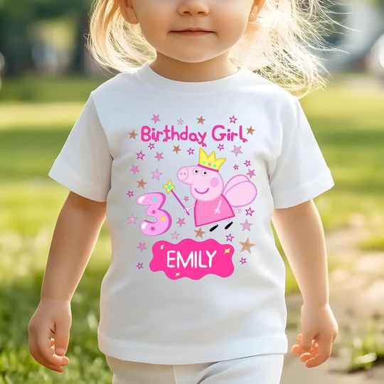 Pig Birthday Shirt, Custom Pink Pig Birthday Shirt, Piglet Family Tees, Pepa Birthday Party Shirt, Personalized Toddler Birthday Girl Outfit