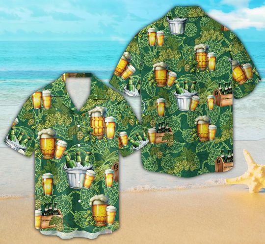Irish Beer St. Patrick's Day Hawaiian Shirt For Men Women, Hops Flowers Paddy's Day Drinking Shirt, Shamrock Button Up Shirt, Irish Shirt