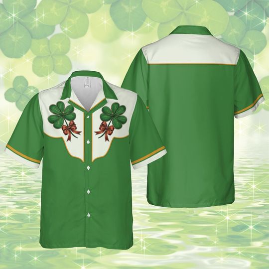 Coquette St Patrick's Day Hawaiian Shirt For Men Women, Shamrock Coquette Bow Button Up Shirt Lucky Shamrock Shirt St Pattys Day Irish Shirt