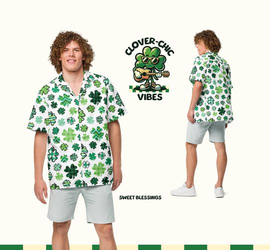 Luck of the Irish Green Shamrock Hawaiian Shirt Men Teens - St. Patricks Day Casual Wear  Perfect for Teachers, Doctors, and Weekend Fun