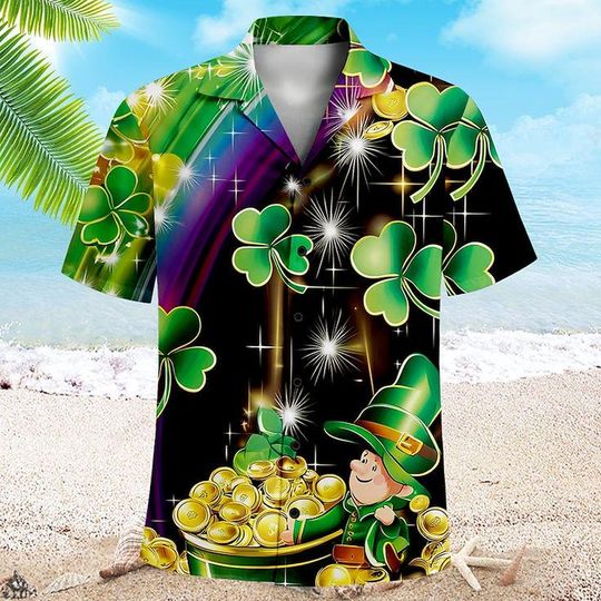 St. Patrick Men's Shamrock Casual Shirt Short Sleeve Casual Gift Causal Casual Summer Spring Cuban Collar Button Up Green
