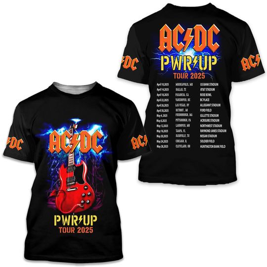 Power Up Tour 2025 T-Shirt, AC.DC Two Sided 3D T-Shirt, Rock Band 3D T-Shirt