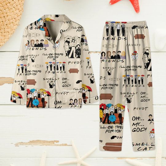 Friends Pajamas Set, TV Show Gift, Chandler Bing Pajamas, Central Perk Holiday Pajamas, Funny Tv Series Pjs, Slumber Party Pajamas