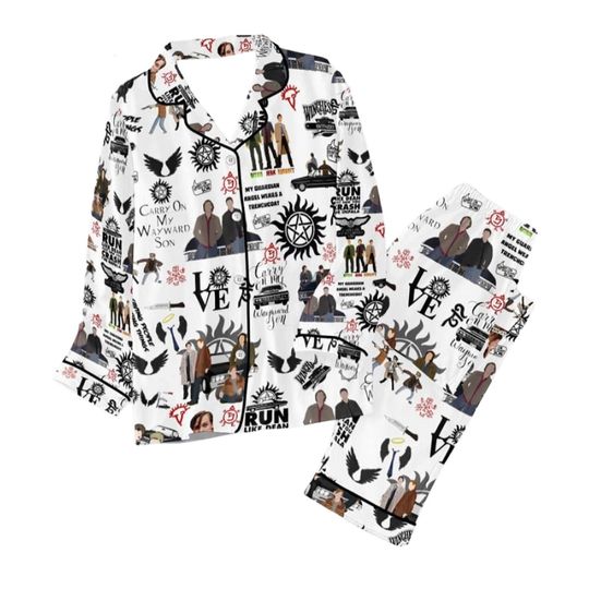 Supernatural Pajamas Set, Winchester Pajamas Pants, Sam and Dean T-Shirt Pants Set, Dean Winchester Set Of Pajamas