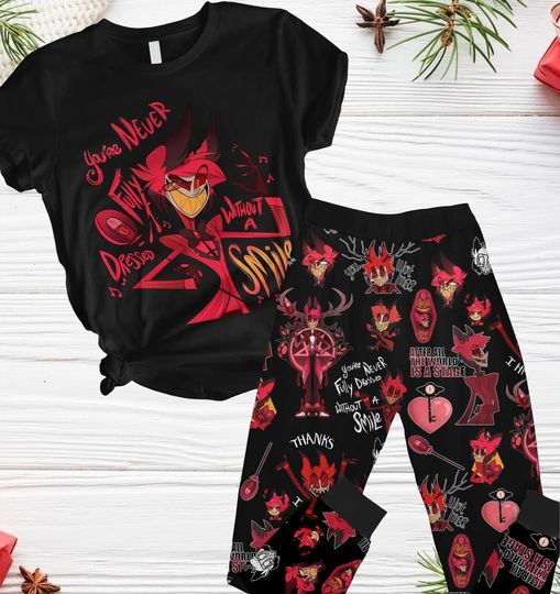 Hazbin Hotel Xmas Pajamas, Hazbin Hotel Shirt, Angel Dust Christmas Pajamas, Alastor Women Pajamas, Alastor Hazbin Christmas Pajamas