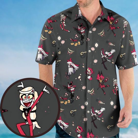 Hazbin Hotel Button Shirt, Charlie Morningstar Hawaiian Shirt, Cute Anime Shirt, Summer Vacation Button Up Shirt, Gift For Fan