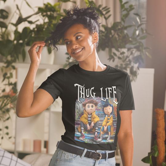 Discover Coraline Thug Life| Taped Neck and Shoulders | Lightweight and Comfortable Wear | Round Neck | Gift for Her | Tubular Fabric