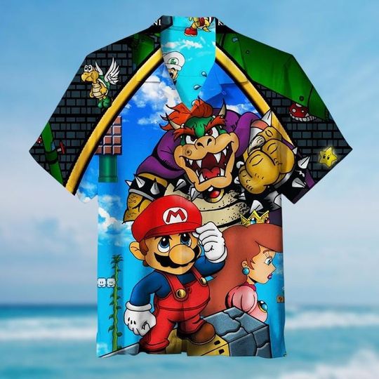 Super Mario Hawaiian Shirt, Bowser Button Shirt, Mario Bros Summer Shirt, Family Vacation Shirt, Video Game Shirt, Gift For Friends