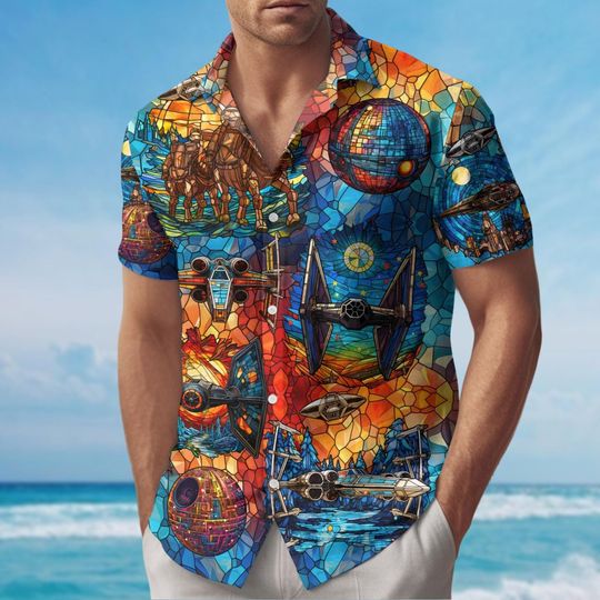 Star Wars Button Shirt, Magic Kingdom Hawaiian Shirt, Stained Glass Shirt, Disney Trip Vacation Shirt, Shirt For Men, Gift For Fan