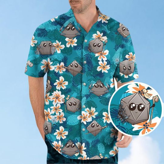 Dnd Button Shirt, Dungeons And Dragons Hawaiian Shirt, Dungeons And Dragons Shirt, Floral Dnd Shirt, Dice Summer Shirt, Gift For Him