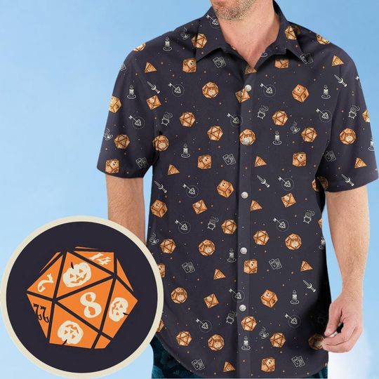 Dnd Button Shirt, Dungeons And Dragons Hawaiian Shirt, Dungeons And Dragons Shirt, Dnd Beach Shirt, Dice Summer Shirt, Gift For Fan