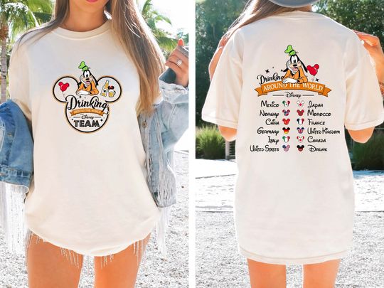 Comfort Colors Goofy Drinking Around The World Shirt, Goofy Drinking Disney Team Tee, Drinking Epcot Shirt, Disney Family Vacation Shirt