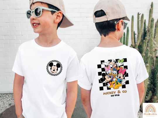 Checkered Mickey And Friends Kids Shirt, Toddler Boy Gift, Minnie Mouse, Mickey And Co T-Shirt, Disney Characters Birthday Boy Girl Tees