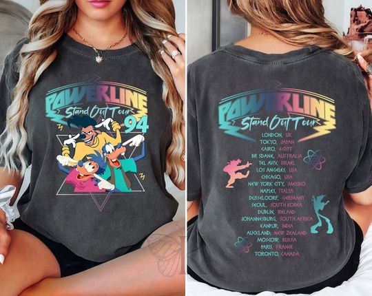 Two- Sided Retro Max Goofy Roxanne Powerline Comfort Colors Shirt, Disney Stand out World Tour Shirt, A Goofy Movie Shirt, Family Trip