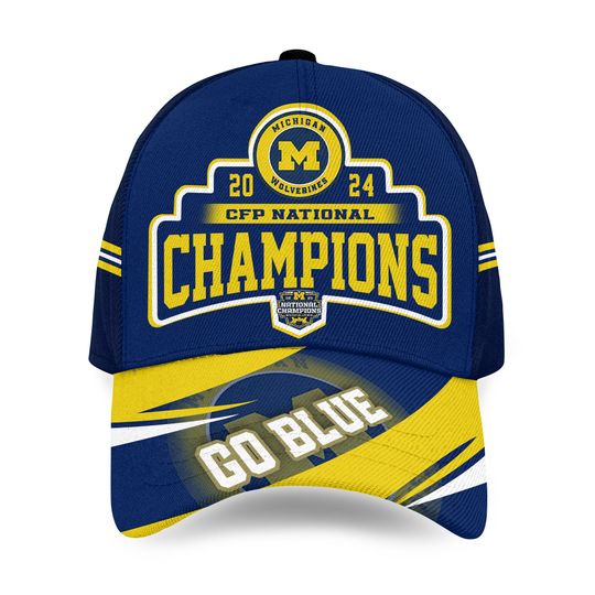 Michigan 2025 National Champions Go Blue Caps, Michigan Champions Football Cap, Game Day Football Cap