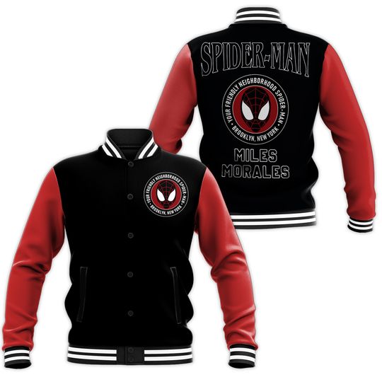 Spider-Man Miles Morales Kids and Youth Baseball Jacket, Aldult Unisex Varsity Baseball Jacket
