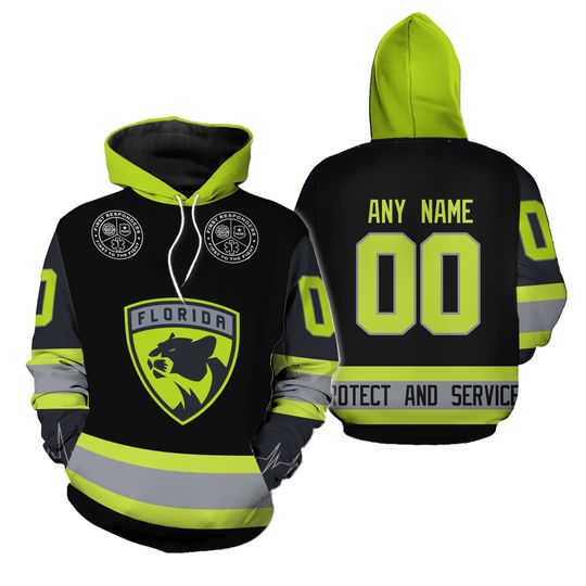 Custom Florida Panthers Hoodie Unisex With FireFighter Uniforms Hockey Gift