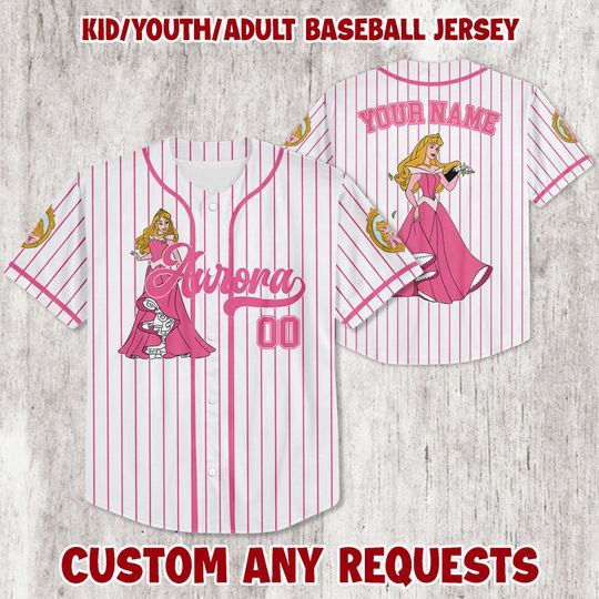 Custom Disney Princess Aurora Sleeping Beauty Baseball Jersey for Kids, Youth & Adults  Matching Disney Princess Girl Trip Outfit