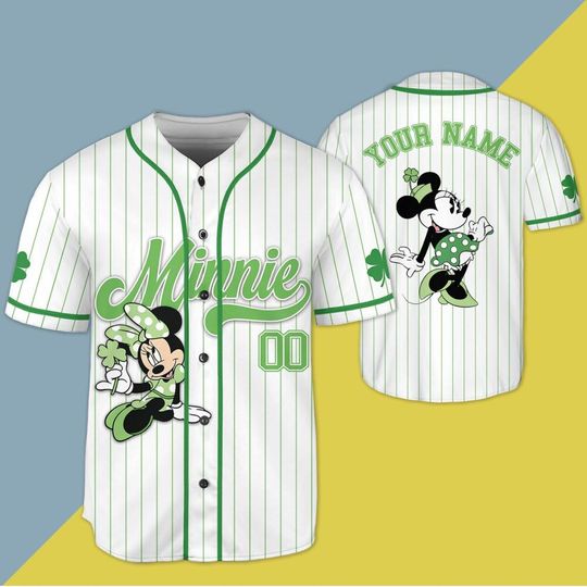 Custom St. Patricks Day Minnie Mouse Baseball Jersey, Custom Minnie Baseball, Disney Baseball Jersey, Minnie St. Patricks Day