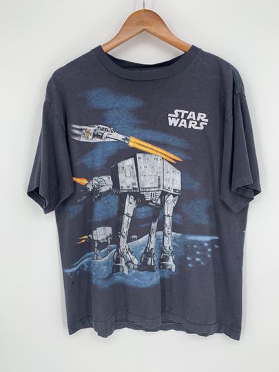 Vintage 90's Star Wars Empire Strikes Back AOP tee,  Star Wars At-At tee, Size Large, Excellent Condition and Fade