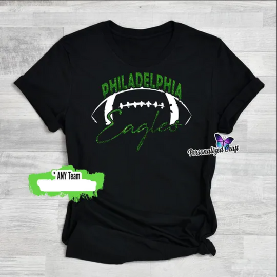 Philadelphia EAGLES Fan Football Tee T-Shirt, 2025 Super Bowl, Ladies First Trip Outfit, Custom Green Glitter Football Sweatshirt