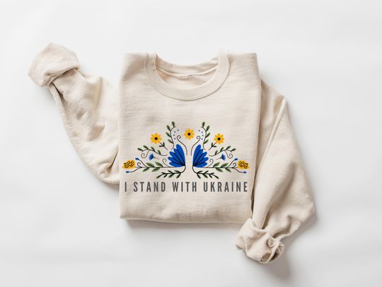 I Stand With Ukraine Sweatshirt, Floral Ukraine Shirt, Support Ukraine Sweatshirt, Save Ukraine Crewneck