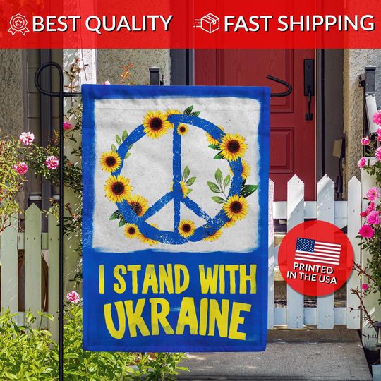 Support Ukraine Sunflower Garden Flag  I Stand With Ukraine Flag, Ukraine Peace Flag, Peace for Ukraine Garden Flag, Ukraine Support Flag