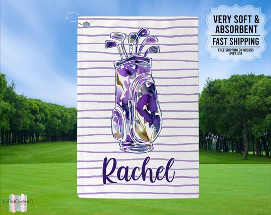 Personalized Purple Golf Bag Towel, Custom Golf Towels For Her, Ladies Golf Towel, Gift For Golfer, Custom Golf Towel, Ladies Golf Gifts