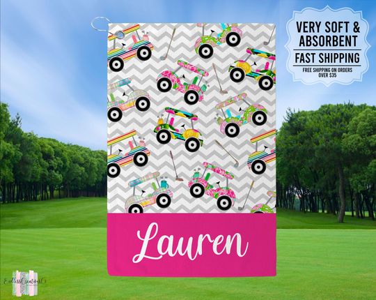 Personalized Preppy Golf Cart Towel, Golf Towel For Her, Ladies Golf Towel, Gift For Golfer, Preppy Golf Towel, Personalized Golf Gift