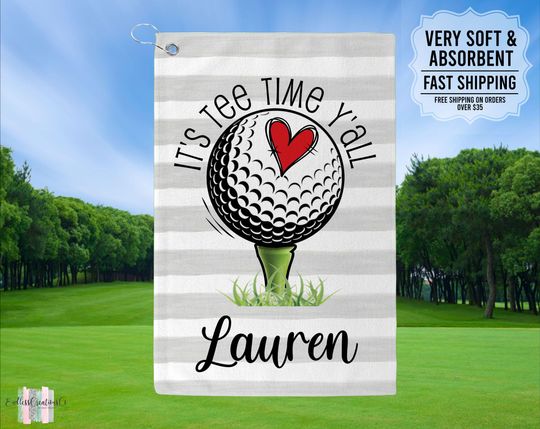 Personalized It's Tee Time Y'all Golf Towel, Custom Golf Towels For Her, Ladies Golf Towel, Gift For Golfer, Custom Golf Towel, Golf Gifts