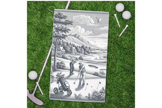 Vintage Golf Towel - Retro Golf Toile Design, Classic Golf Towel, Golf Accessory, Golf Lover Gift, Golf Decor, Golf Course Towel