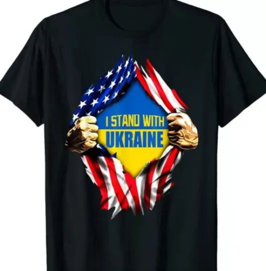 Support I Stand With Ukraine American Flag Ukrainian Flag T-Shirt