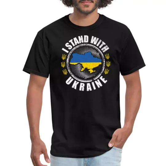I Stand With Ukraine Trident Logo Ukrainian Flag Men's T-Shirt