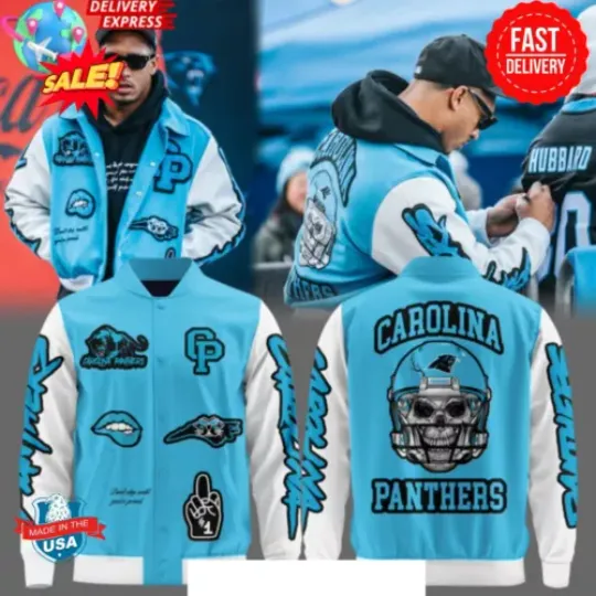 Carolina Panthers Bold Skull Helmet 2025 Baseball Jacket L