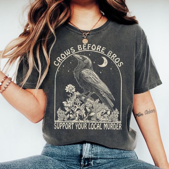 Funny Crows Before Bros Shirt, Dark Academia Shirt, Vintage Raven Graphic T-Shirt, Feminist Shirt, Trendy Tee