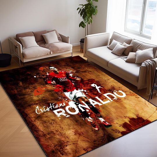 Football Rug, Legend Ronaldo Rug, Soccer Carpet, Housewarming Gift, Washable Rug, Man Cave Rug, Red Devils Team Rug, Floor Design Rug