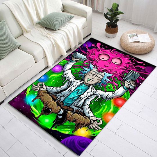 Rick and Morti Rug - Money Theme Design - Interdimensional Travel Rug- For True Rick and Rickandmorty Fans- Polyester
