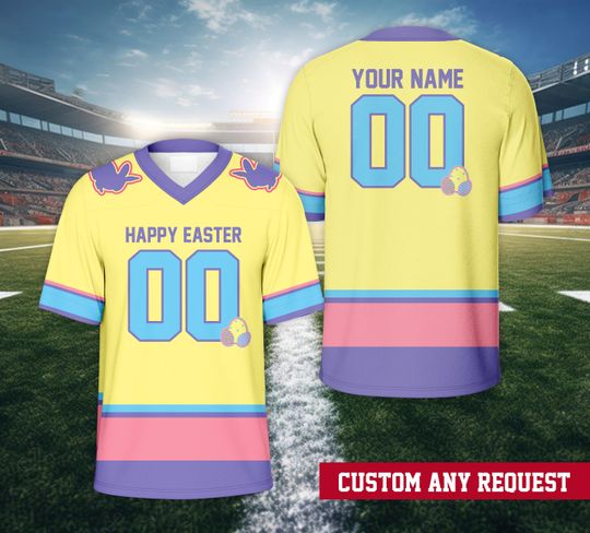 Personalized Name Number Happy Easter Football Jersey, Custom Pastel Color Easter Egg Football Jersey, Easter Day Jersey, Easter Bunny Shirt