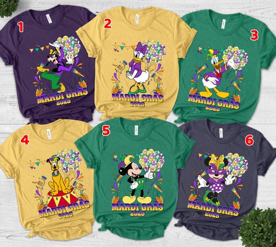 Mickey and Friends Disney Mardi Gras Shirt,Happy Mardi Gras Carnival,Disney Family Mardi Gras Costume New Orleans Fleur DeLis Fat Tue