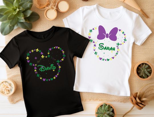 Custom Mickey Or Minnie Mardi Gross Shirt, Personalized Disney Mardi Gras T-shirt, Carnival Sweatshirt, Fat Tuesday Shirt, Purple Gold Green